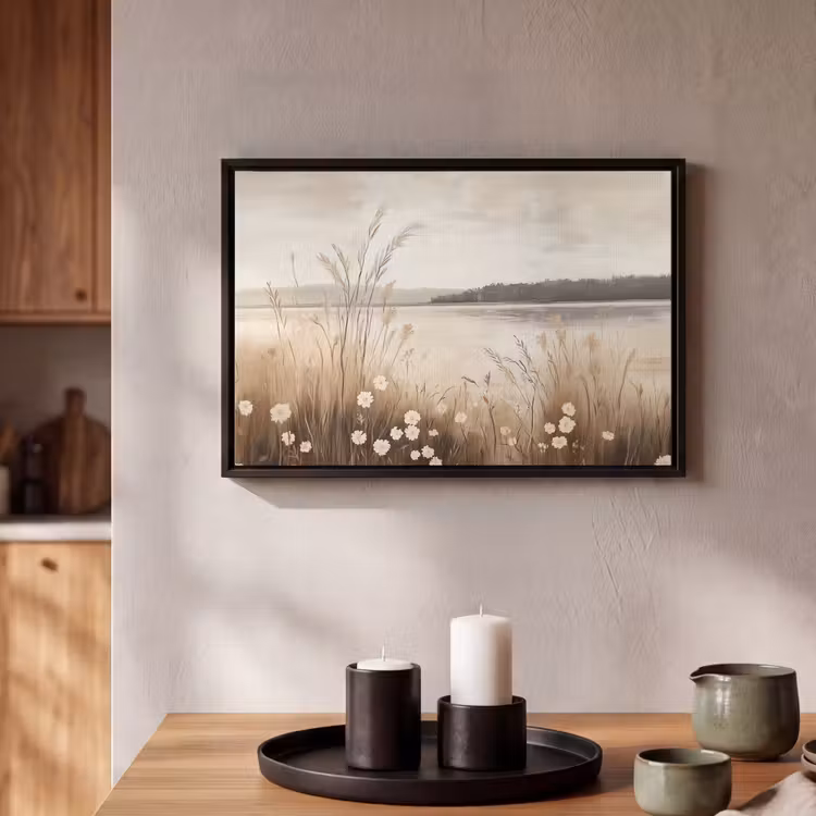 Canvas met lijst - Meer - Water - Natuur - Beige — 2