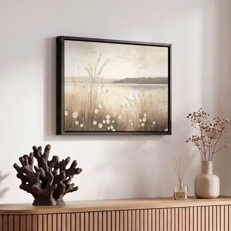 Canvas met lijst - Meer - Water - Natuur - Beige — 6