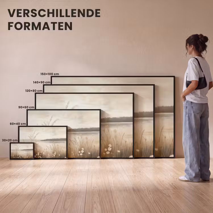 Canvas met lijst - Meer - Water - Natuur - Beige — 7
