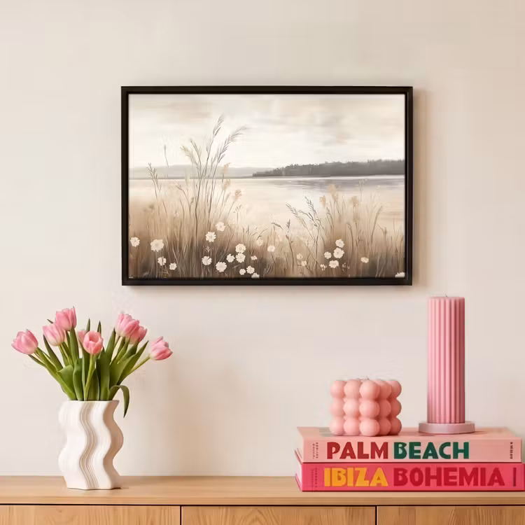 Canvas met lijst - Meer - Water - Natuur - Beige — 8