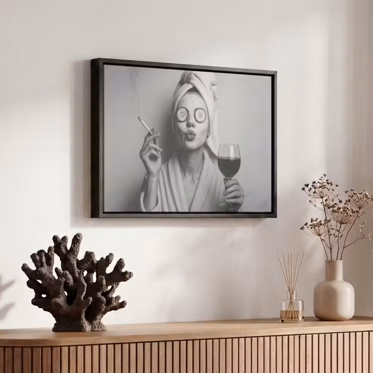 Canvas met lijst - Vrouw - Masker - Wijn - Sigaret — 6
