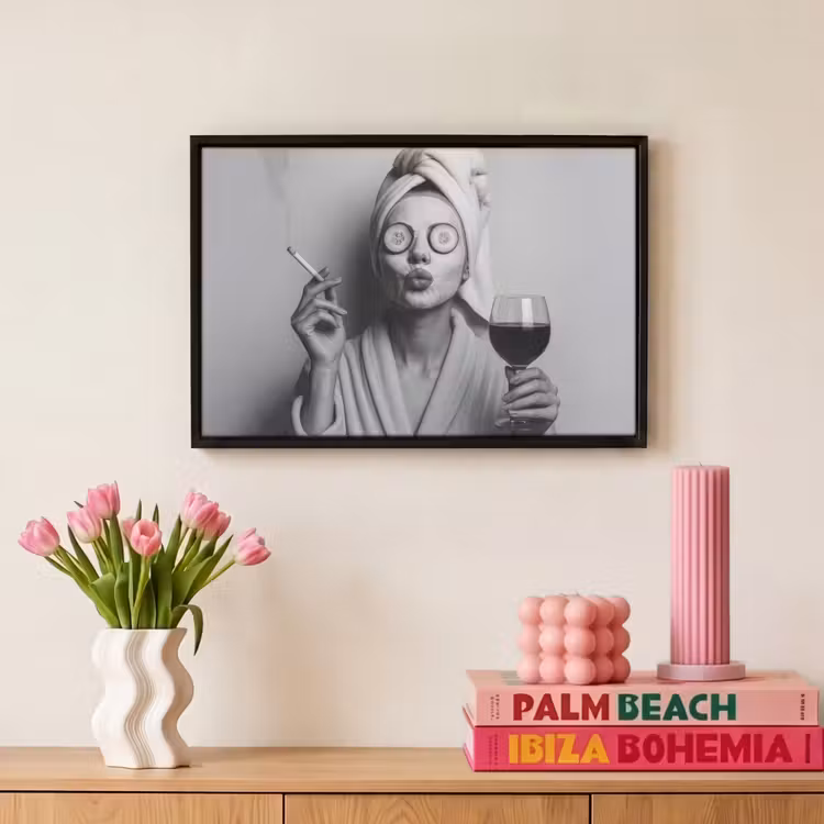 Canvas met lijst - Vrouw - Masker - Wijn - Sigaret — 8