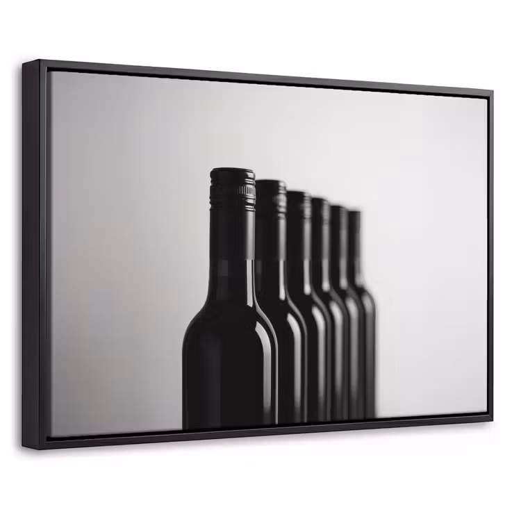 Canvas met lijst - Wijnflessen - Zwart - Minimalistisch — 1
