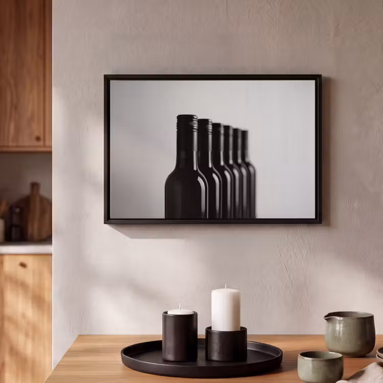 Canvas met lijst - Wijnflessen - Zwart - Minimalistisch — 2