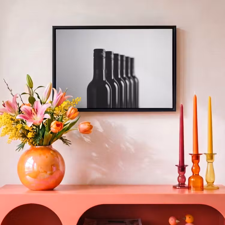 Canvas met lijst - Wijnflessen - Zwart - Minimalistisch — 4