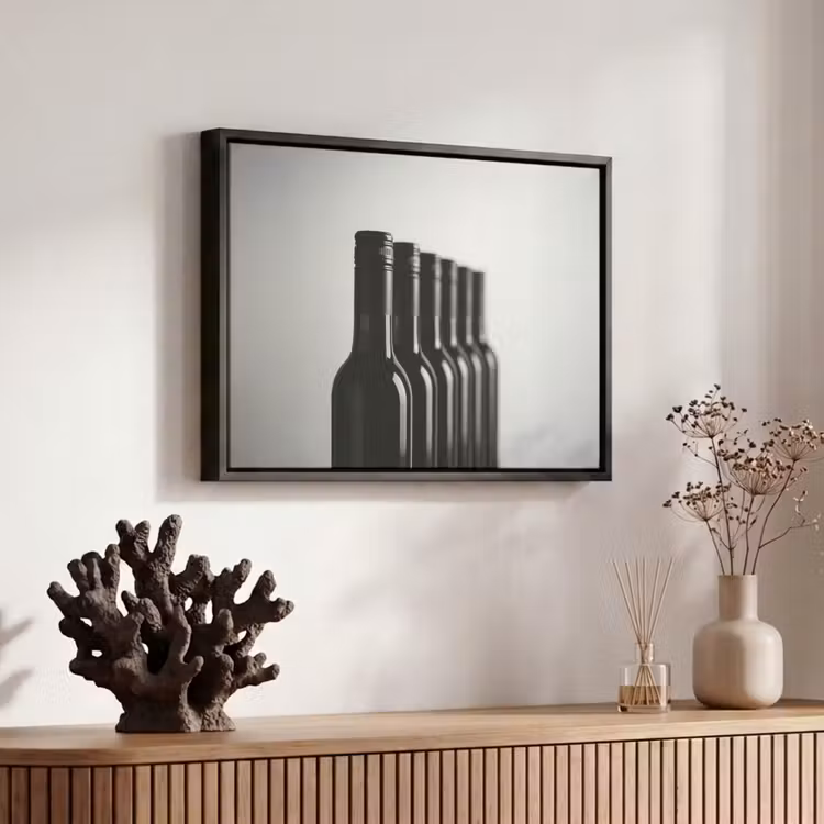 Canvas met lijst - Wijnflessen - Zwart - Minimalistisch — 6