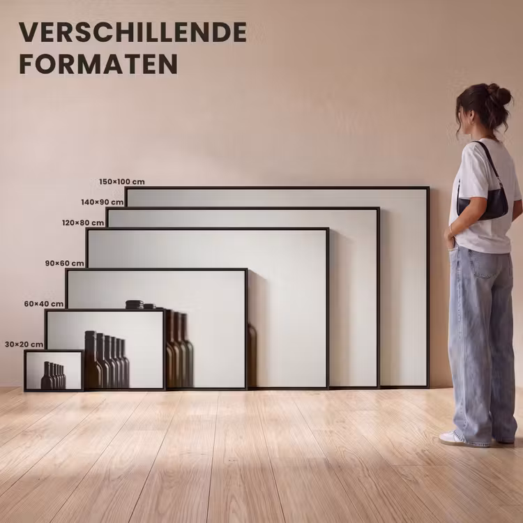 Canvas met lijst - Wijnflessen - Zwart - Minimalistisch — 7