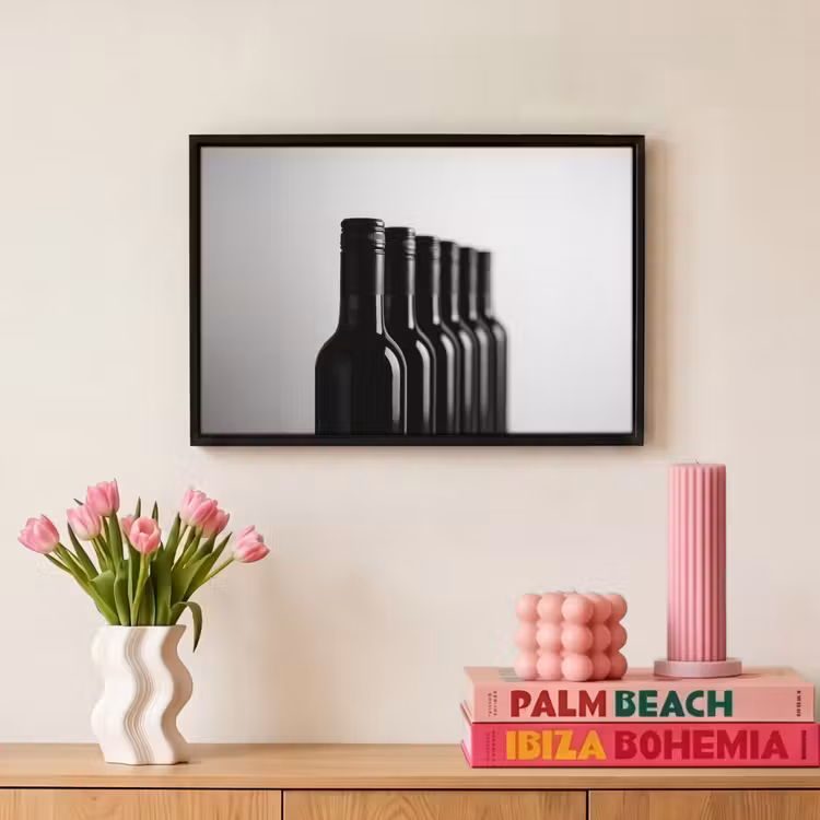 Canvas met lijst - Wijnflessen - Zwart - Minimalistisch — 8