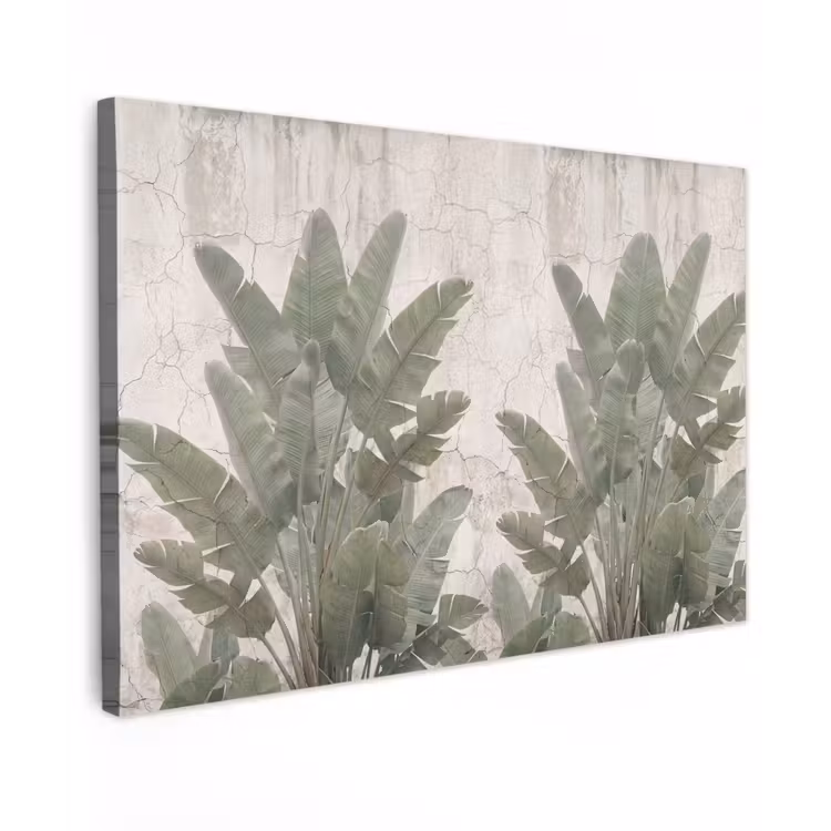 Canvas schilderij - Bananenbladeren - Beton - Groen — 1