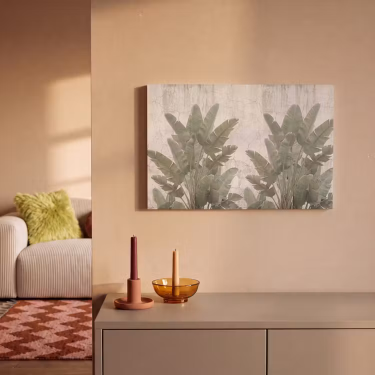 Canvas schilderij - Bananenbladeren - Beton - Groen — 2