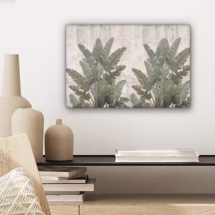 Canvas schilderij - Bananenbladeren - Beton - Groen — 5