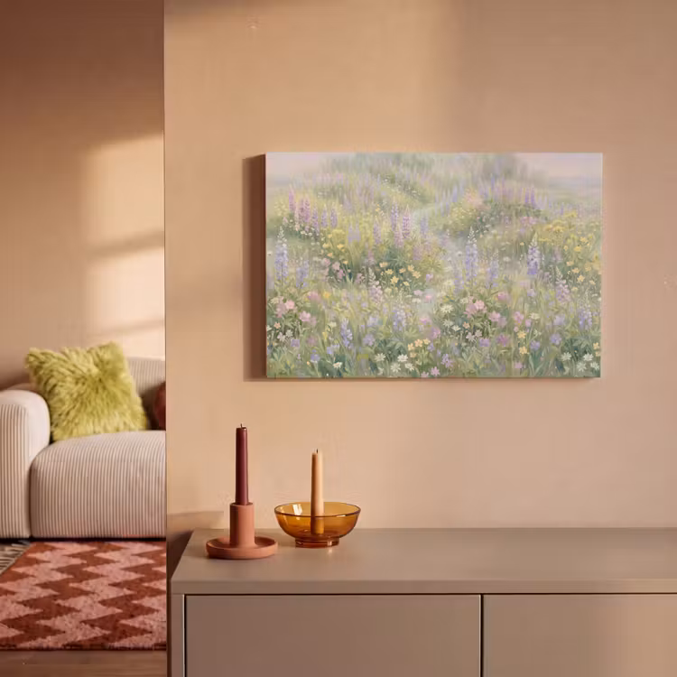Canvas schilderij - Bloemenveld - Heuvels - Kleurrijk — 2
