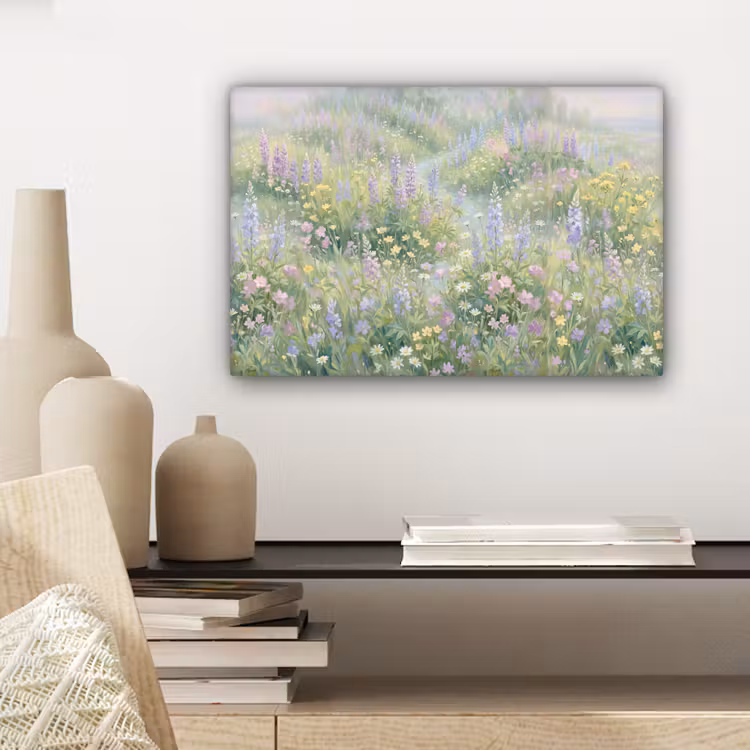 Canvas schilderij - Bloemenveld - Heuvels - Kleurrijk — 5