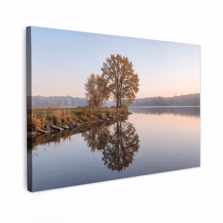 Canvas schilderij - Bomen - Reflectie - Water - Zonsopgang - Serene — 1