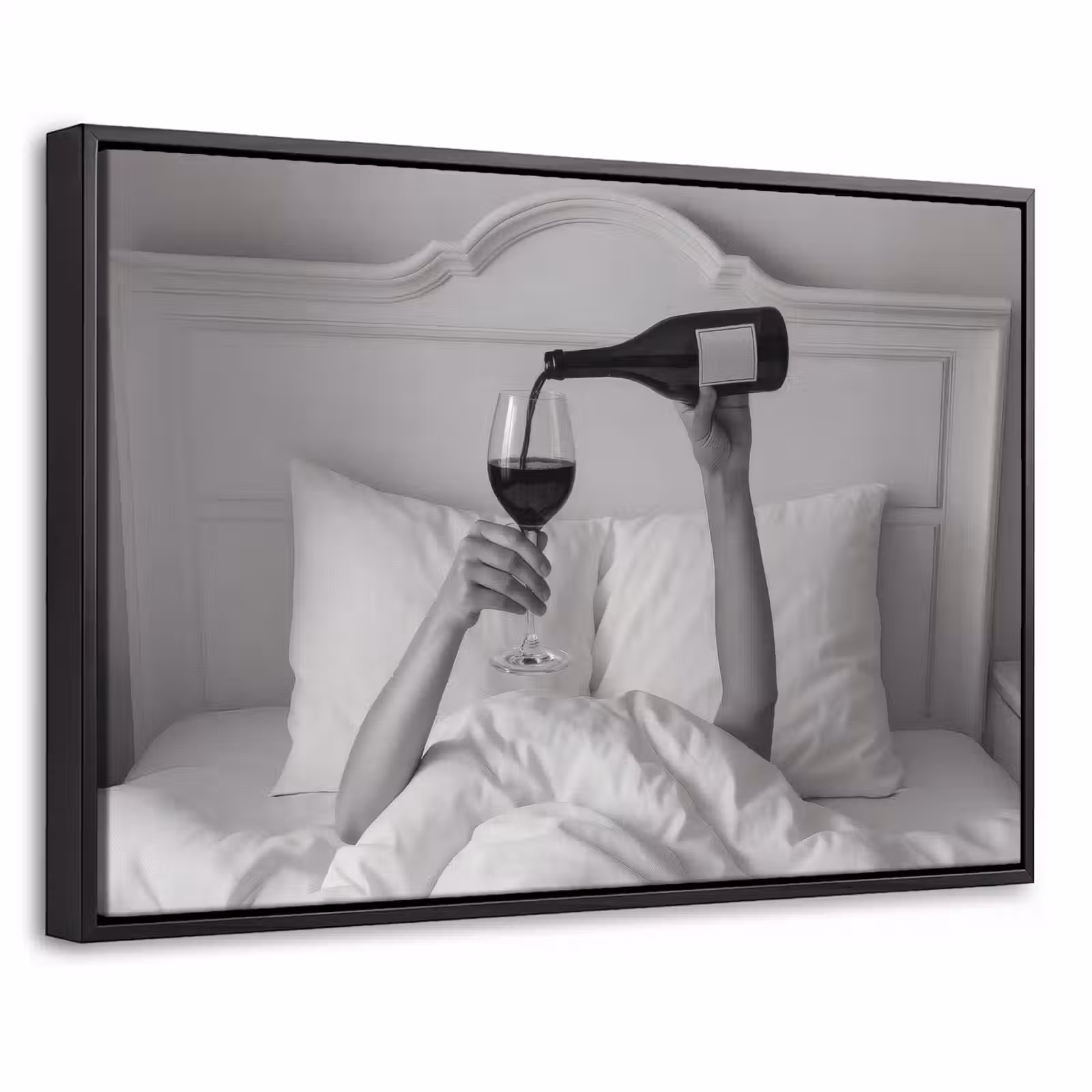 Canvas met lijst - Lakens - Armen - Wijn - Glas — 1