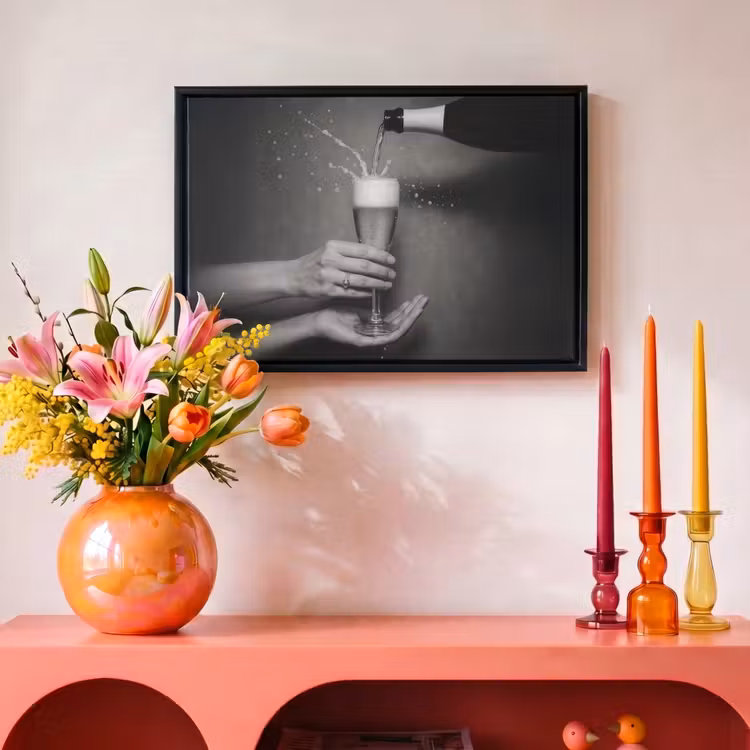 Canvas met lijst - Champagnefles - Glas - Minimalistisch - Spetters — 4