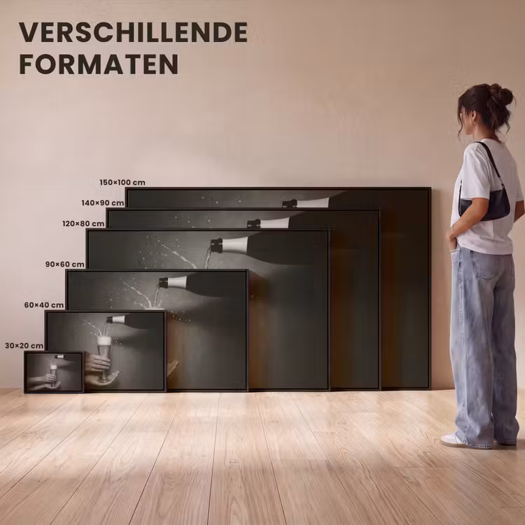 Canvas met lijst - Champagnefles - Glas - Minimalistisch - Spetters — 7