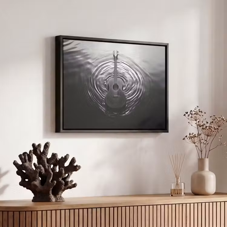 Canvas met lijst - Gitaar - Hout - Water — 6