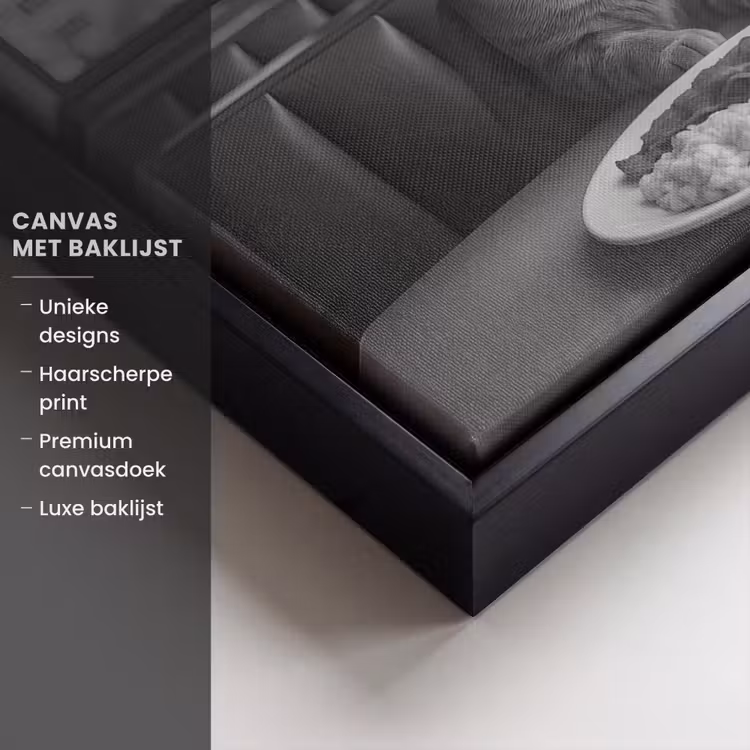 Canvas met lijst - Kat - Koffie - Brood - Zwart — 5