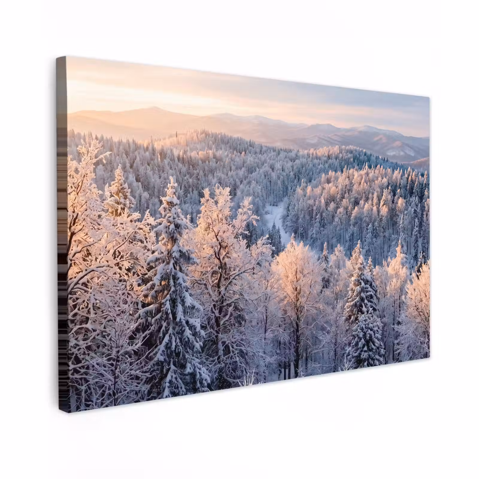 Canvas schilderij - Bos - Bergen - Goud - Winter - Warm — 1