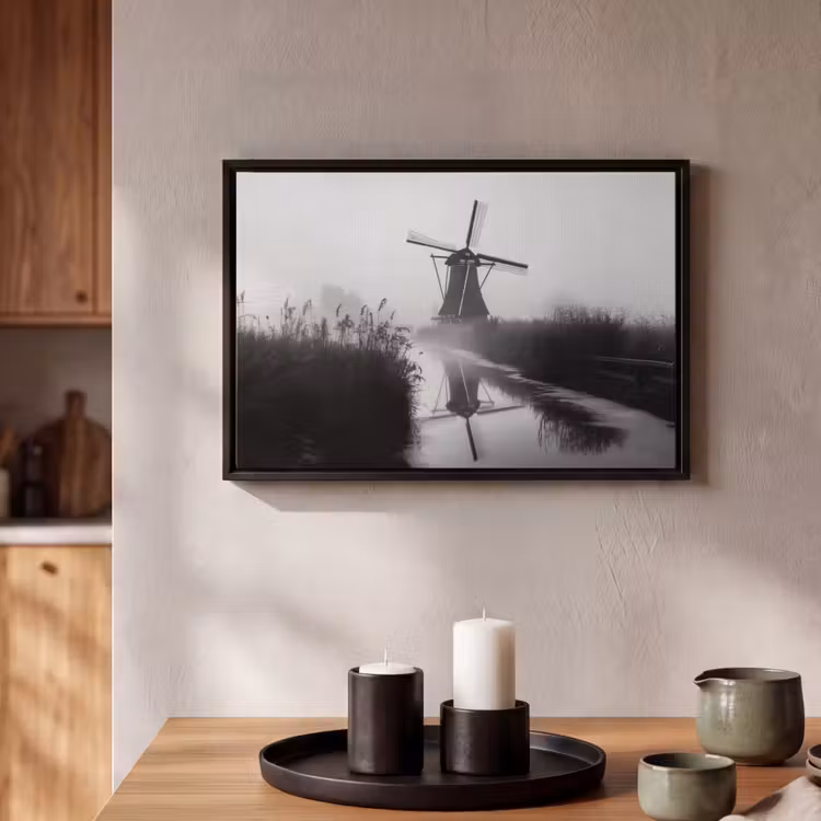 Canvas met lijst - Molen - Weerspiegeling - Landschap - Water — 2