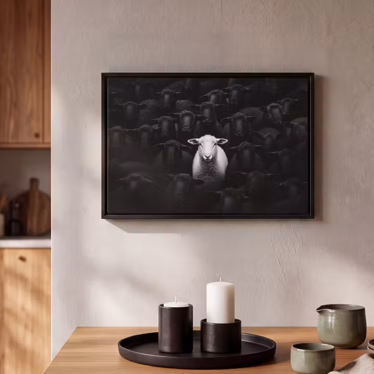 Canvas met lijst - Schapen - Wit - Duisternis — 2