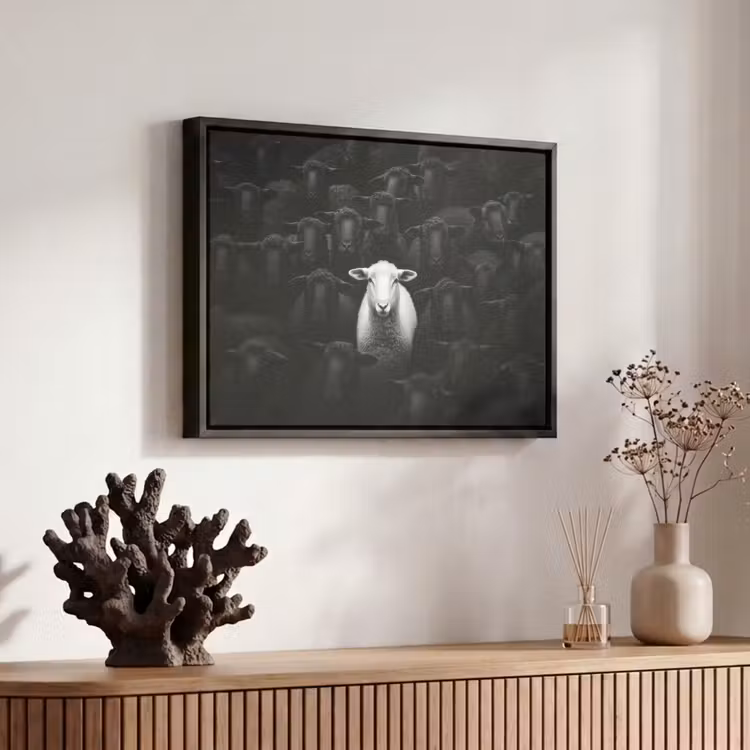 Canvas met lijst - Schapen - Wit - Duisternis — 6