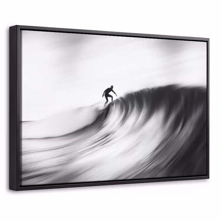 Canvas met lijst - Surfer - Golf - Vervaagd - Zwart — 1