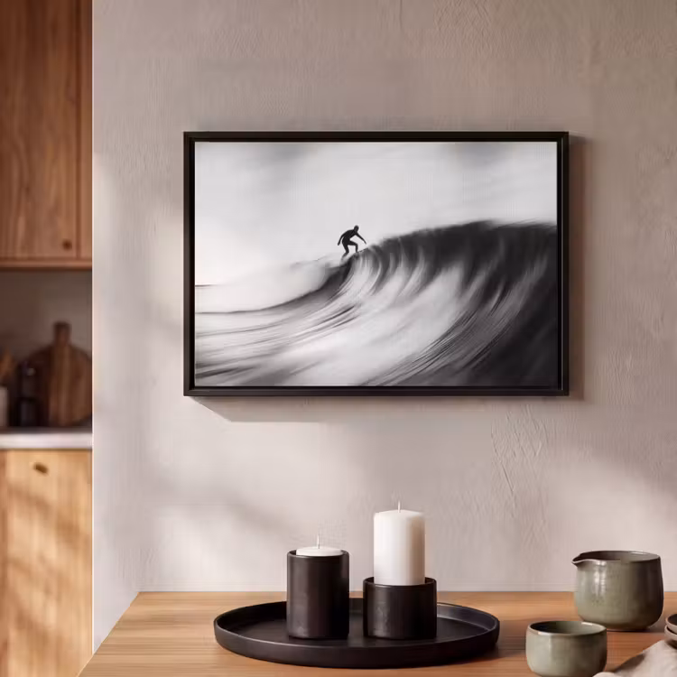Canvas met lijst - Surfer - Golf - Vervaagd - Zwart — 2