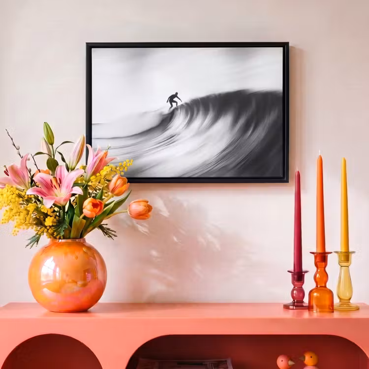 Canvas met lijst - Surfer - Golf - Vervaagd - Zwart — 4
