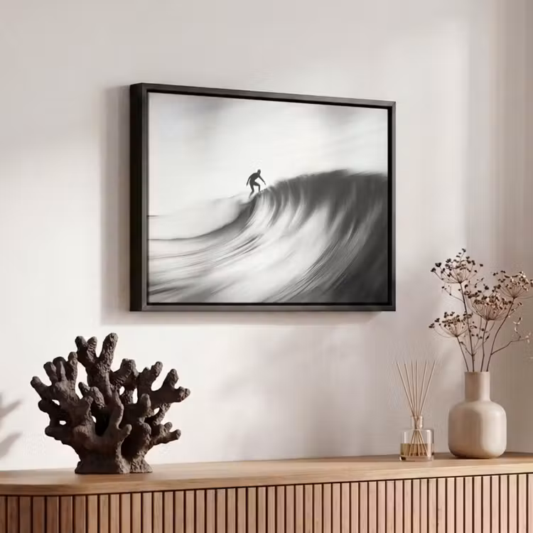 Canvas met lijst - Surfer - Golf - Vervaagd - Zwart — 6