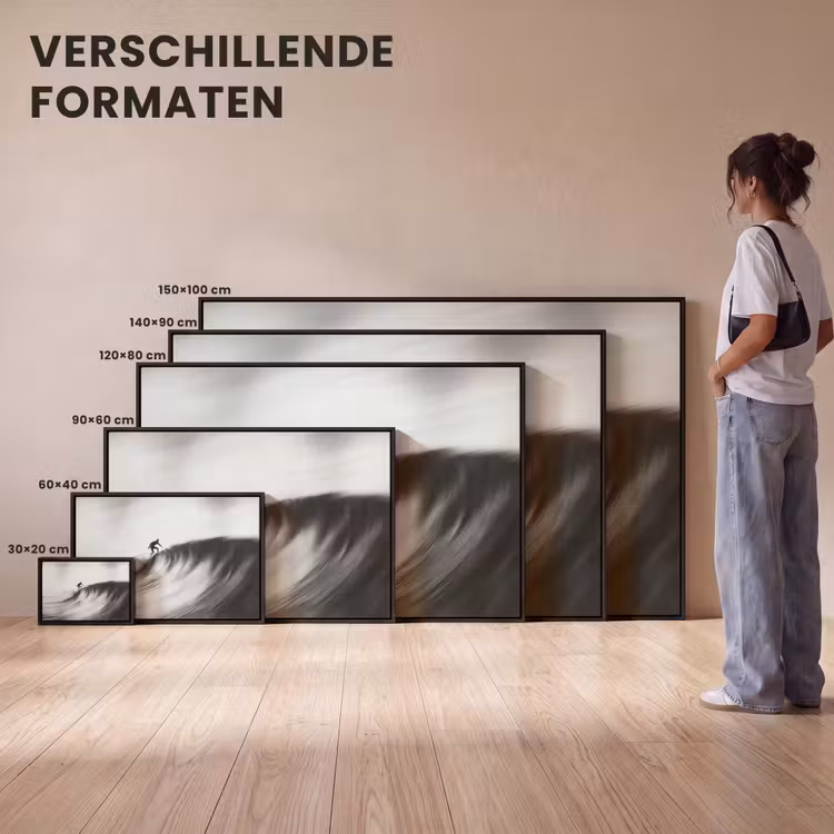 Canvas met lijst - Surfer - Golf - Vervaagd - Zwart — 7