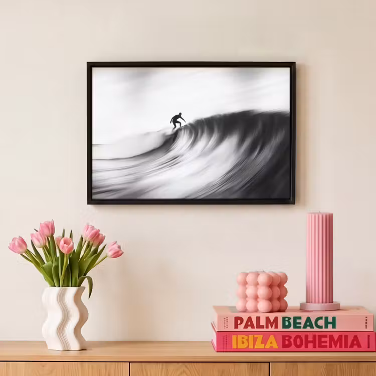 Canvas met lijst - Surfer - Golf - Vervaagd - Zwart — 8