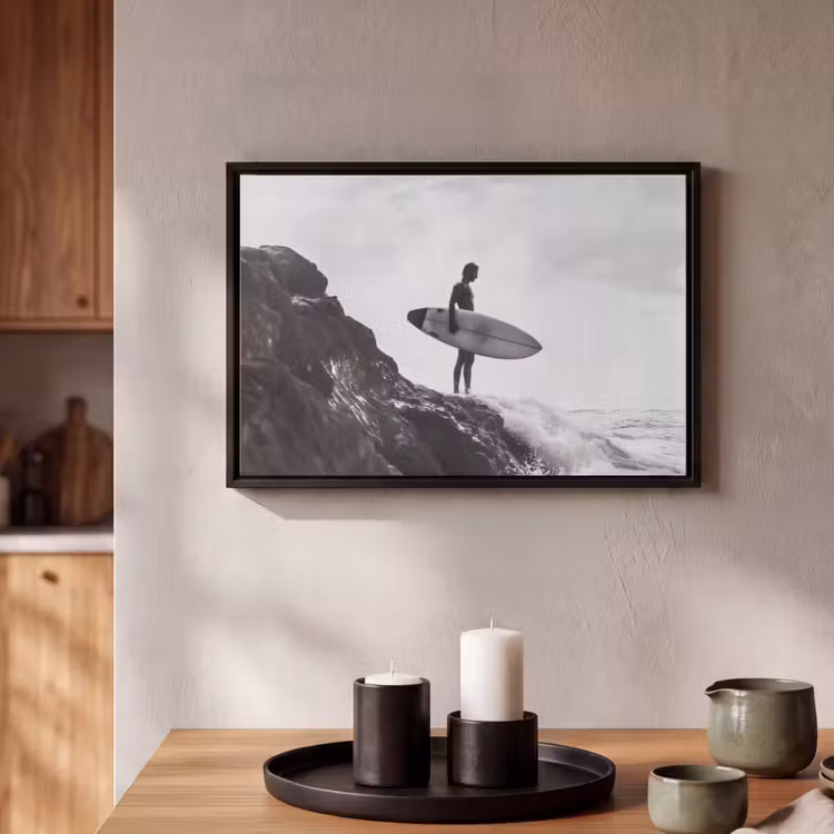 Canvas met lijst - Surfer - Rots - Oceaan - Golven — 2