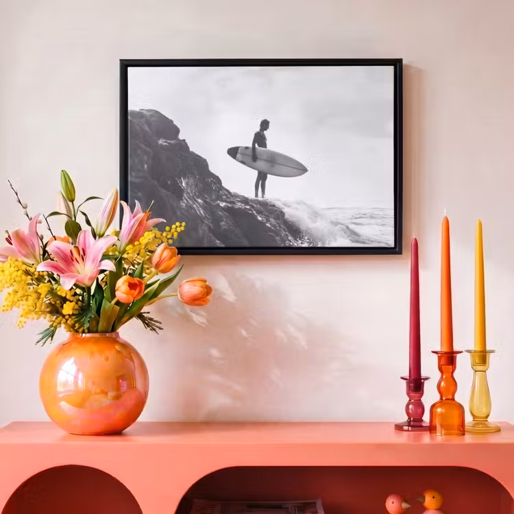 Canvas met lijst - Surfer - Rots - Oceaan - Golven — 4