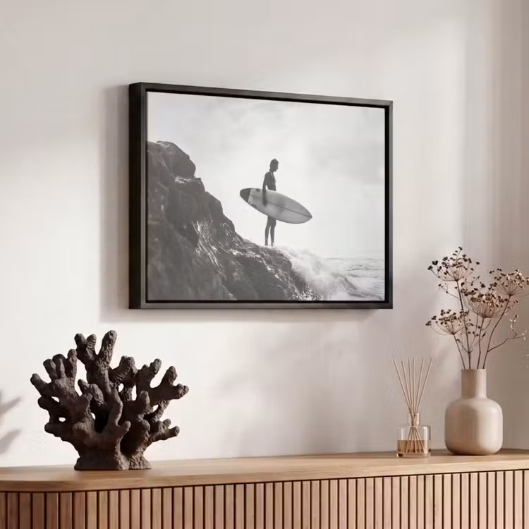 Canvas met lijst - Surfer - Rots - Oceaan - Golven — 6