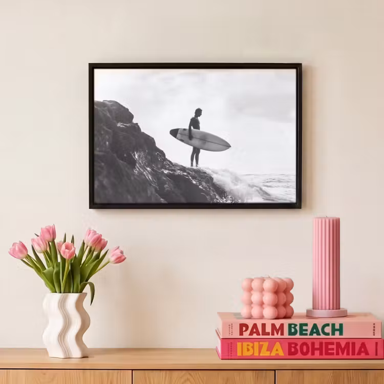 Canvas met lijst - Surfer - Rots - Oceaan - Golven — 8