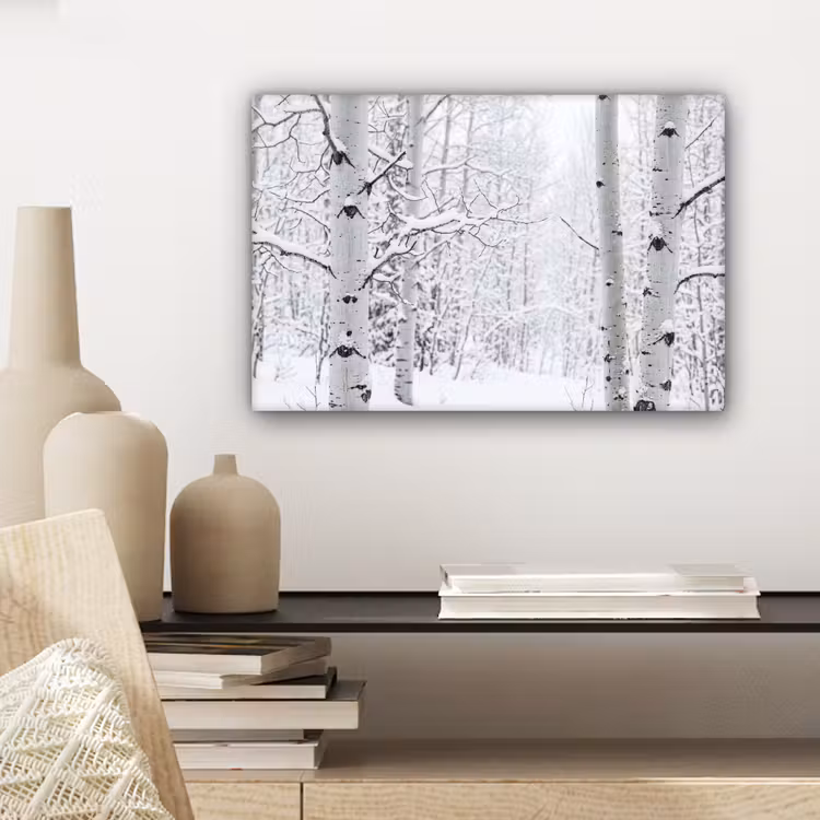Canvas schilderij - Berkenbomen - Sneeuw - Winter - Bos - Wit — 5