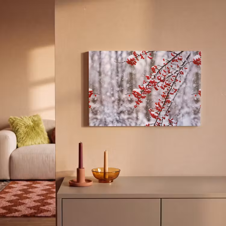 Canvas schilderij - Bessen - Takken - Sneeuw - Winter - Kleurrijk — 2