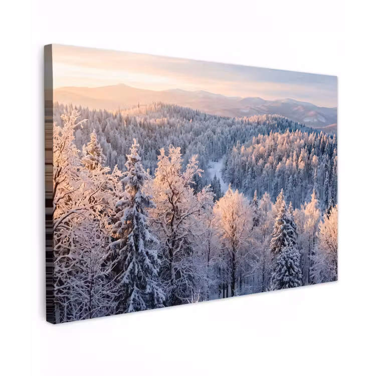 Canvas schilderij - Bos - Bergen - Goud - Winter - Warm — 1