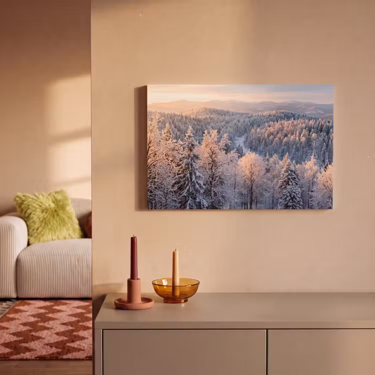 Canvas schilderij - Bos - Bergen - Goud - Winter - Warm — 2