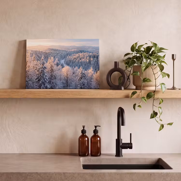 Canvas schilderij - Bos - Bergen - Goud - Winter - Warm — 3