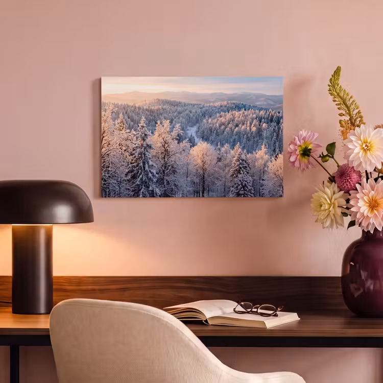 Canvas schilderij - Bos - Bergen - Goud - Winter - Warm — 4