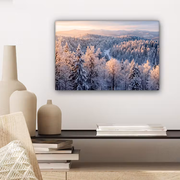 Canvas schilderij - Bos - Bergen - Goud - Winter - Warm — 5
