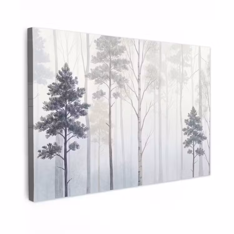 Canvas schilderij - Bos - Bomen - Mist - Natuur - Illustratie - Grijs — 1