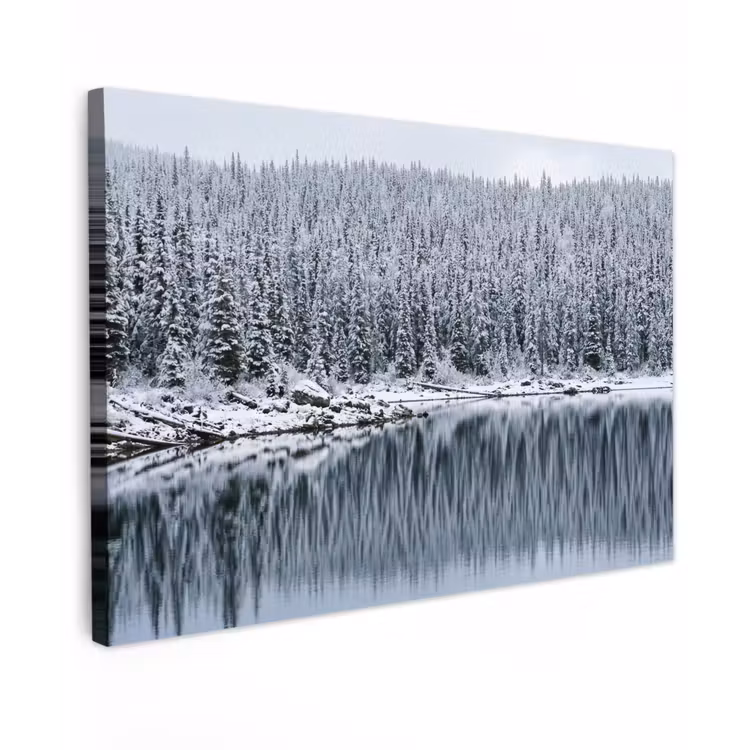 Canvas schilderij - Bos - Reflectie - Meer - Winter - Serene — 1