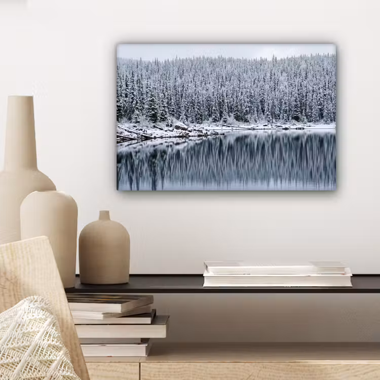 Canvas schilderij - Bos - Reflectie - Meer - Winter - Serene — 5
