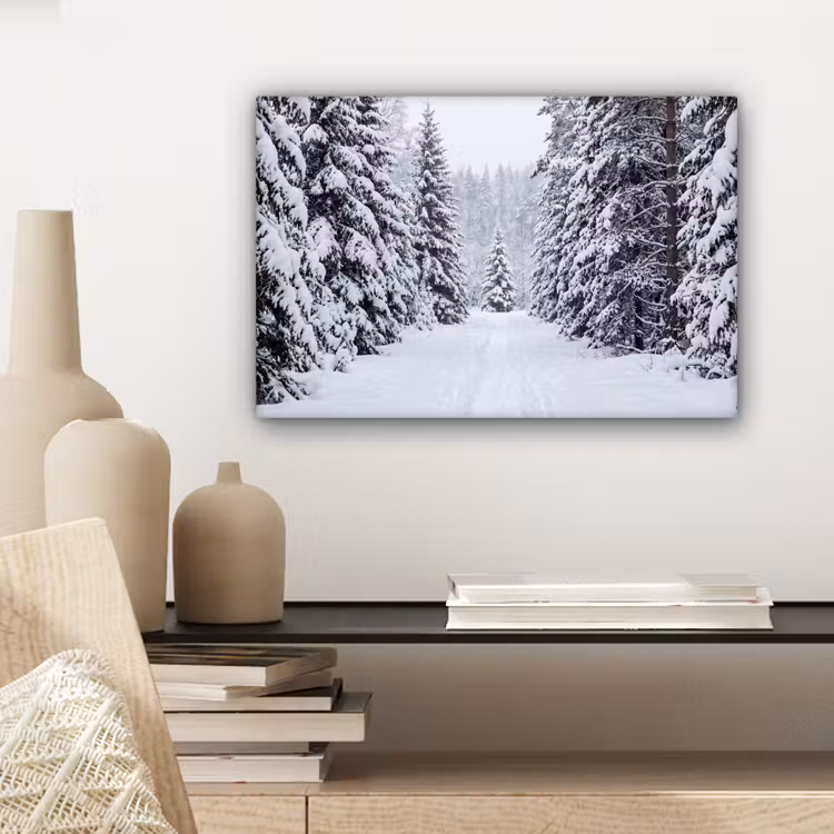 Canvas schilderij - Bos - Winter - Sneeuw - Pad - Natuur — 5