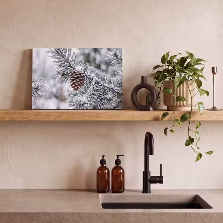 Canvas schilderij - Dennenappel - Tak - Sneeuw - Winter - Sfeervol — 3