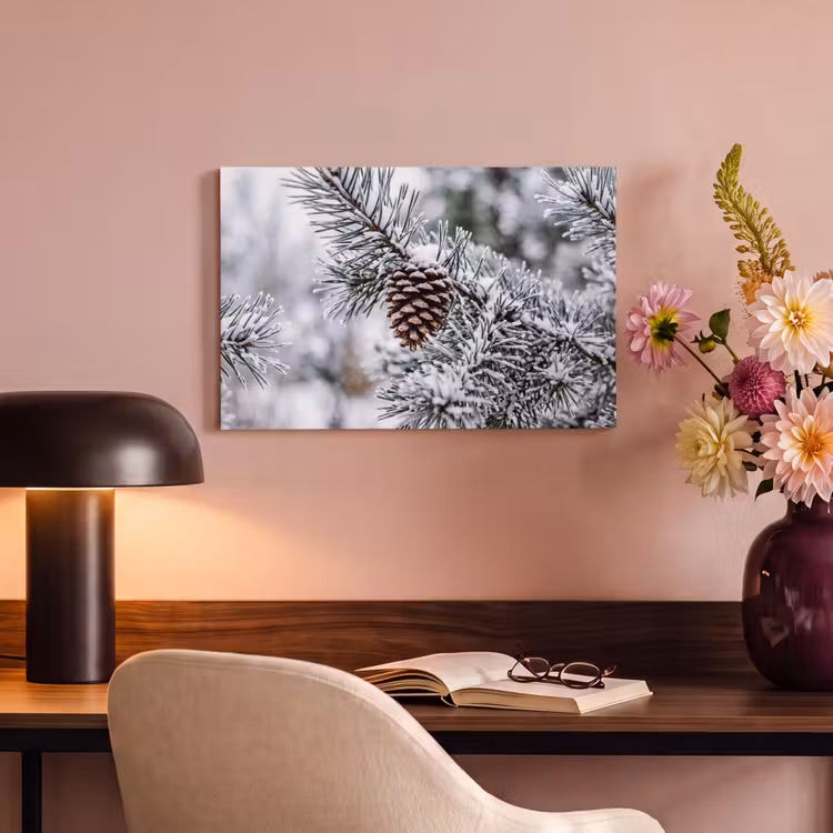 Canvas schilderij - Dennenappel - Tak - Sneeuw - Winter - Sfeervol — 4